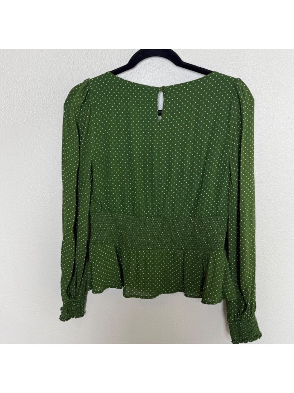 Reformation Hearth Blouse Peat Green with White Polka Dot Pattern Top Size 10 - Picture 5 of 5